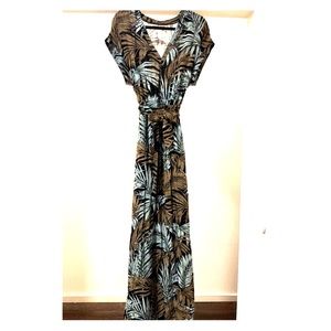 H&M Leaf Print Maxi Dress - Black and Brown